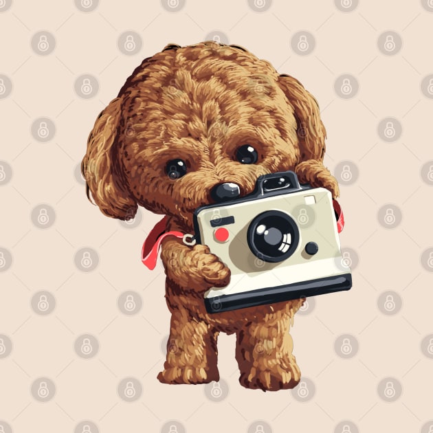 Poodle Dog taking picture with camera by BadAz Collectibles