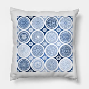 repeating pattern with boho style circles, blue color Pillow