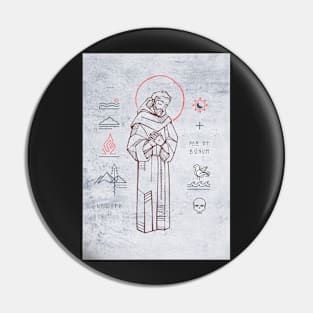 Saint Francis of Asis and christian symbols illustration Pin