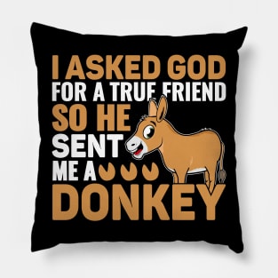 I Asked God For A True Friend So He Sent Me A Donkey. Pillow