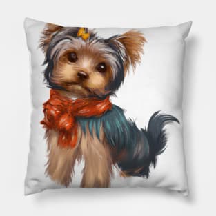 Cute Yorkshire Terrier Drawing Pillow