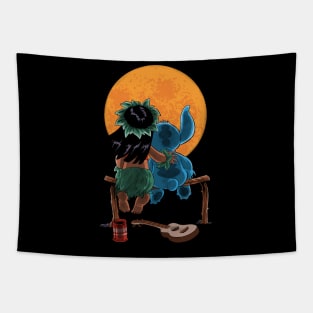 Alien and Girl Gazing at the Moon Tapestry