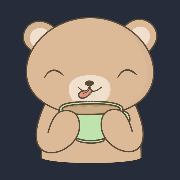 Kawaii Brown Bear Drinking Coffee T-Shirt by happinessinatee