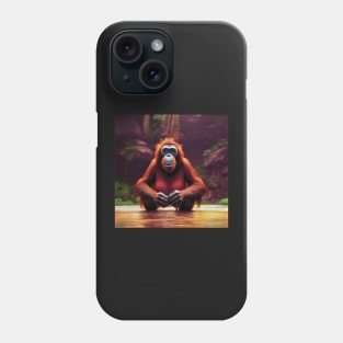 Orangutan in a golden lake Phone Case