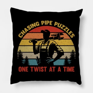 Retro Plumber Vintage Plumbing Sunset Funny Pipefitter Humor Pillow