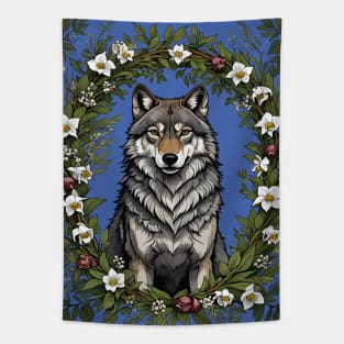 Minnesota Wolf Surrounded By Lady's Slipper Flowers 2 Tapestry