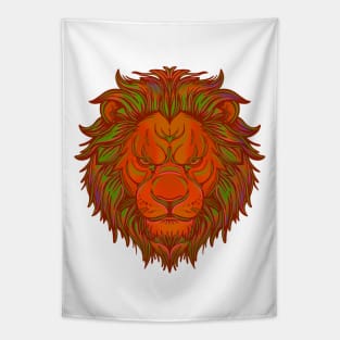 Orange lion head with green mane highlights Tapestry