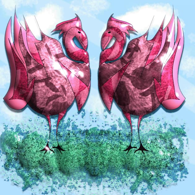 Mirroring, pink birds Kids T-Shirt by Nourelyakine_art