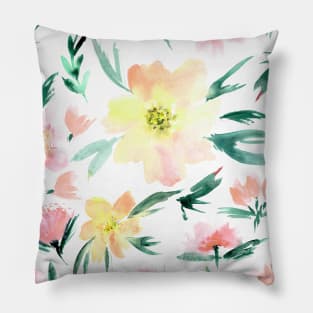 Blush pink flowers - watercolor floral Pillow