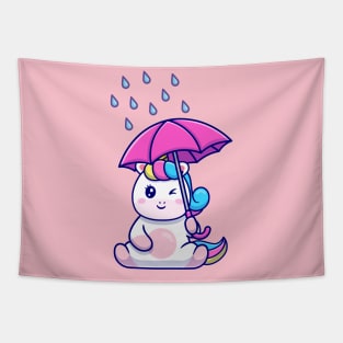 Cute Unicorn Holding Umbrella Cartoon Tapestry