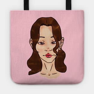 Pretty Asian Girl With Brown Hair And Red Lips Portrait Art Tote