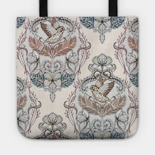 Woodland Birds - hand drawn vintage illustration pattern in neutral colors Tote