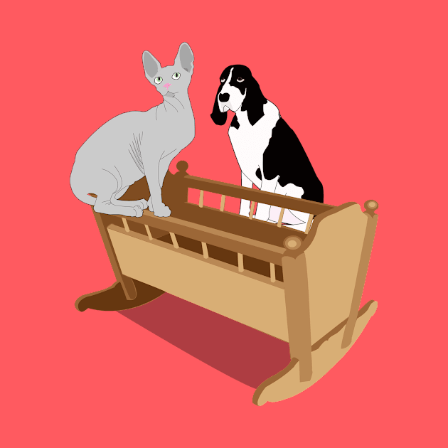 Dog Cat and Cradle by momomoma