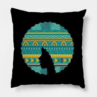 Afro Hair Woman with African Pattern, Black History Pillow