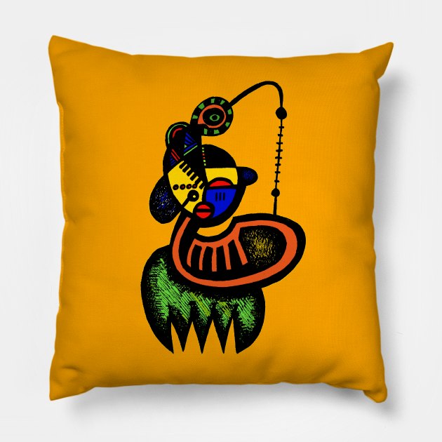 African Surrealist Portrait of a Dancer - Fecckat Pillow by Tony Cisse Art Originals