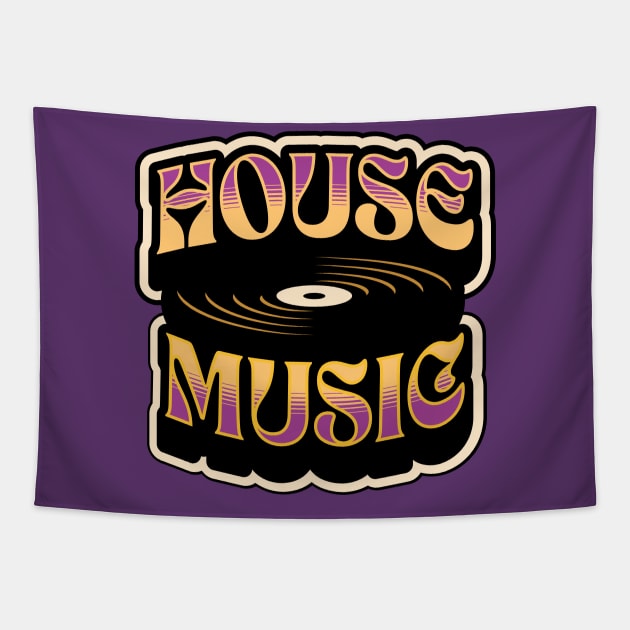 HOUSE MUSIC  - Groovy Vinyl (purple/muted orange) Tapestry by DISCOTHREADZ 