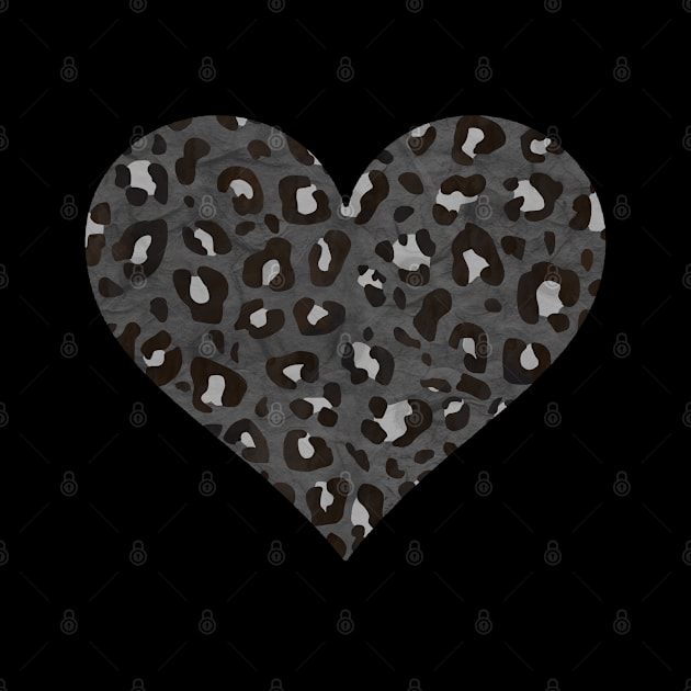 Dark Gray, Black and White Leopard Print Heart by bumblefuzzies