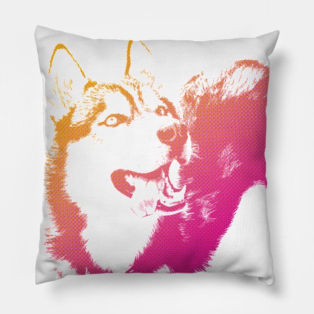 Happy Pink Husky Dog Pillow by polliadesign