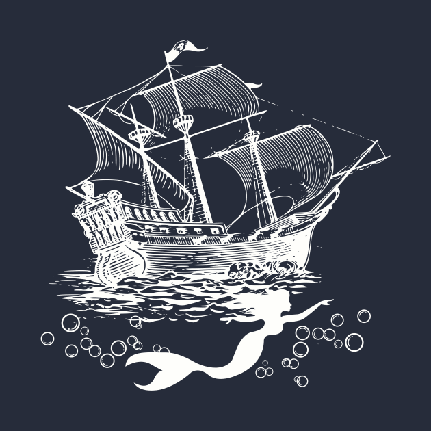 Mermaid and Galleon Ship by Puddle Lane Art