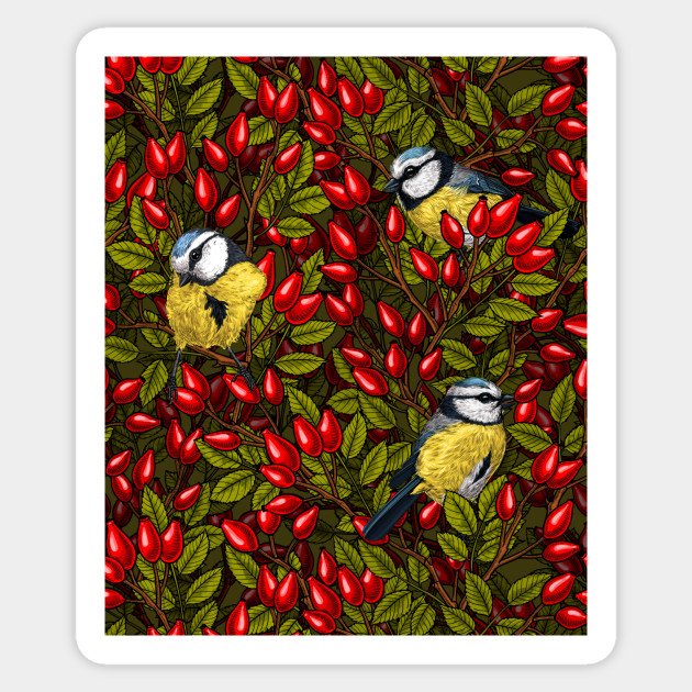 Birds and dog rose hips - Wild Rose Hips - Sticker