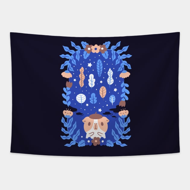 Guinea Pig with flowers and leaves Tapestry by Noristudio