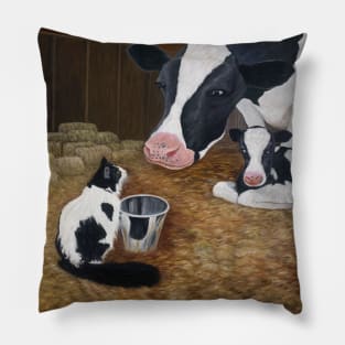 Tuxedo Cat with Cow and Calf Pillow