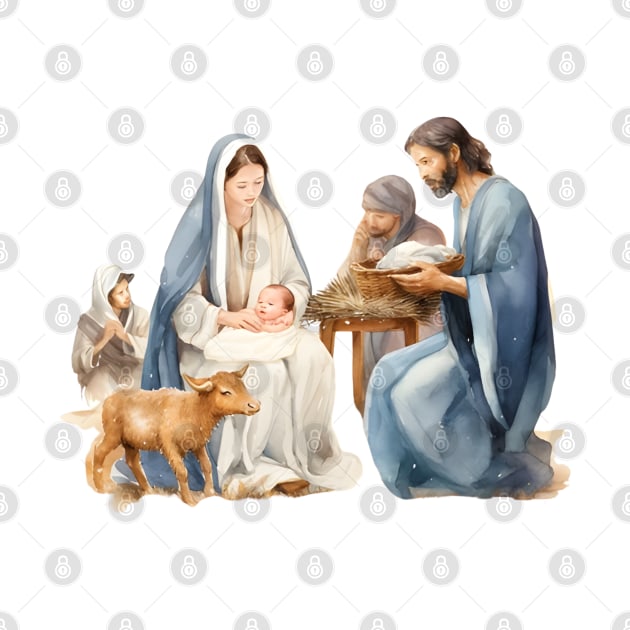 Watercolor Nativity Scene by nomanians