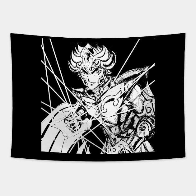 leo the gold saint in lightning plasma ecopop in saint seiya sketch art Tapestry by jorge_lebeau