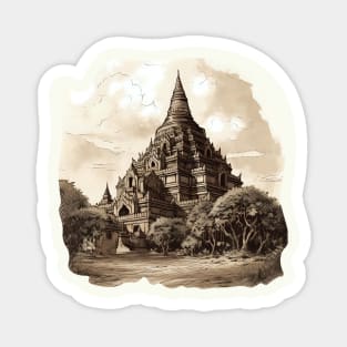 Vintage illustration of Bagan, Myanmar Magnet