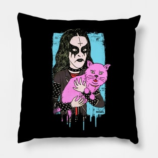 metal head pink cat Pillow