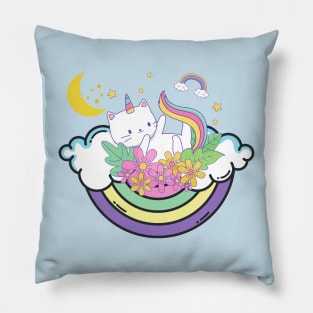 Caticorn on Rainbow Bed Chilling Pillow