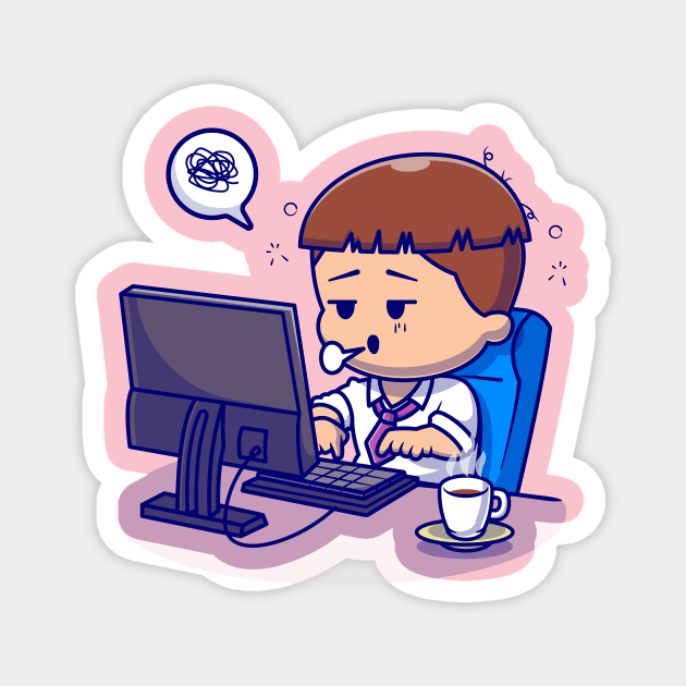 Cute People Tired Working On Computer Cartoon Magnet by Catalyst Labs