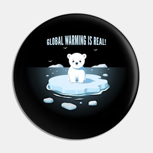 Global Warming Reality Tee 'Sad Polar Bear on Iceberg' Pin