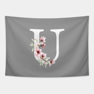 Letter U Monogram With Cherry Blossoms Tapestry