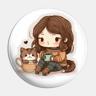 Cute Cat Coffee Mom Pin