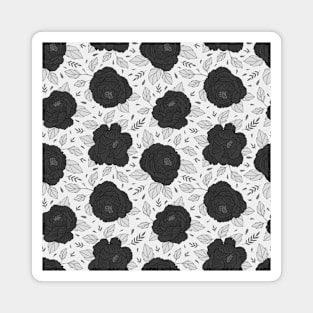 black and white flower pattern fancy cute floral Magnet