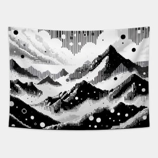 Abstract Art Monochromatic Mountains in Rain Drops Pattern Tapestry