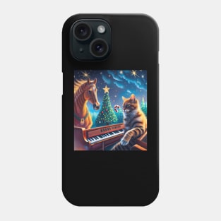 Christmas tree horse cat playing piano Phone Case