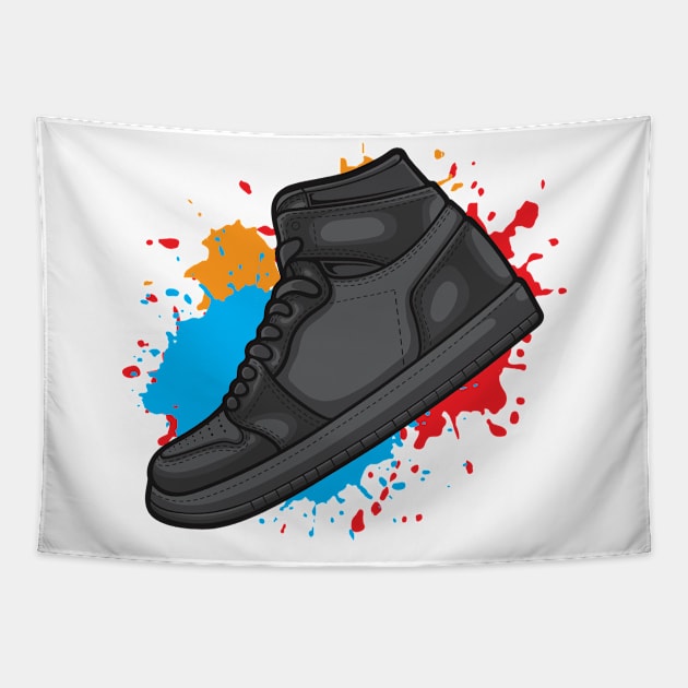 AJ 1 High Triple Black Sneaker Tapestry by milatees