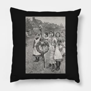 Young girls on a Victorian May day, 1886 Pillow