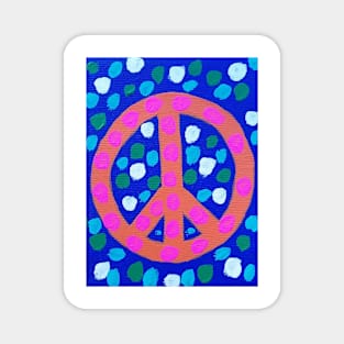 Orange Peace Symbol on Blue Magnet