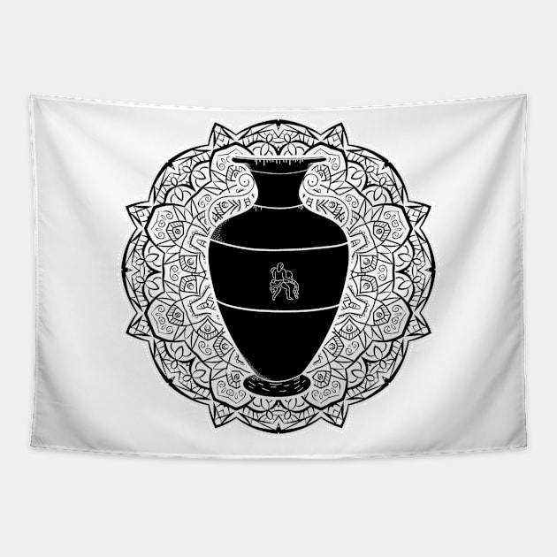 Aquarius Mandala Zodiac in Black and White Tapestry by Serbyk