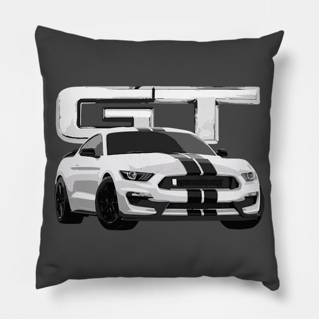 Mustang GT GT350 T-Shirt Oxford White Pillow by cowtown_cowboy