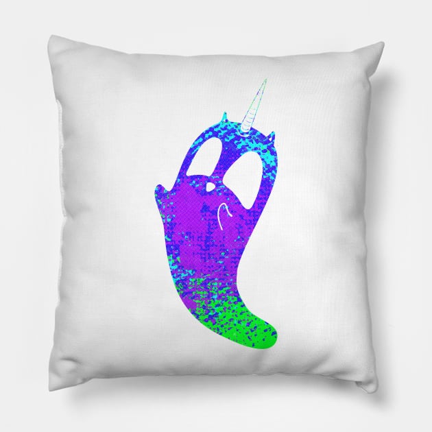 unicorn cat ghost neon splat Pillow by Surplusweird