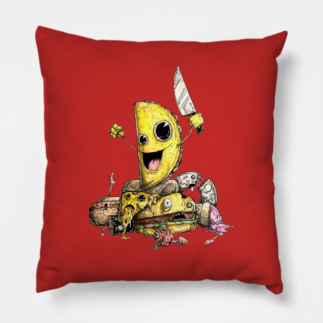 TACO vs FOOD Pillow by tacoboydesigns