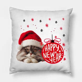 Brown cat in Santa hat  happy new year , brafdesign Pillow