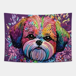 Shih Tzu Colorful Digital Folk Art Tapestry