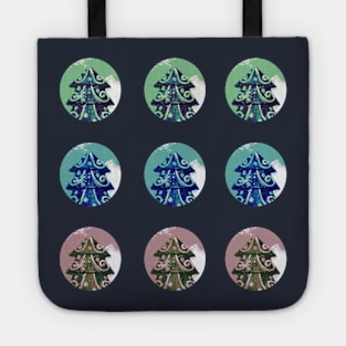 Festive Green Blue Decorated Christmas Tree Holidays Tote