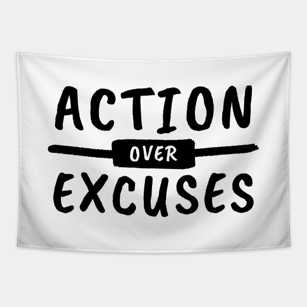 Action Over Excuses Motivation Tapestry by lukassfr