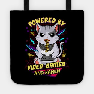 Powered By Video Games & Ramen Anime Cat Tote